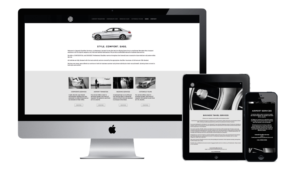 Cotswold Chauffeur Services website on desktop, tablet and smartphone